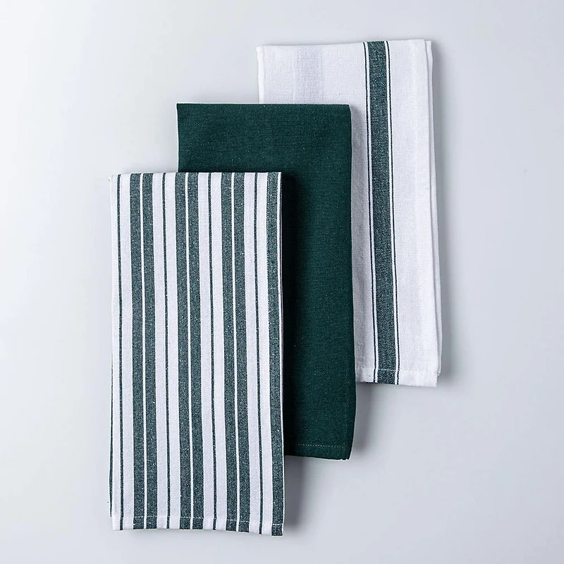 KSP Classic Stripe 100% Cotton Tea Towel - Set of 3 (Dark Green)