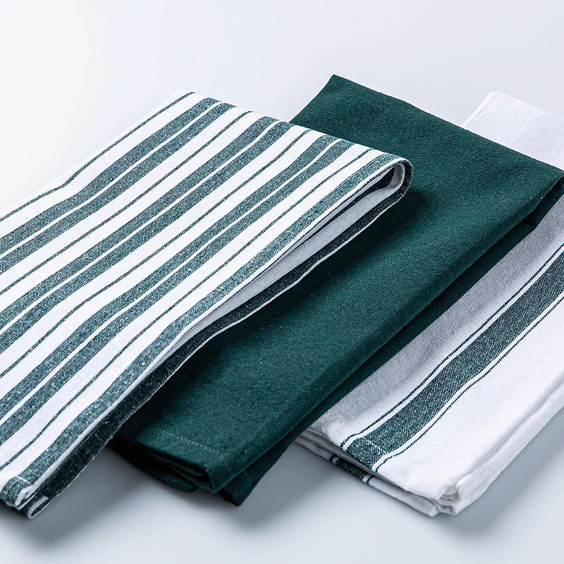 KSP Classic Stripe 100% Cotton Tea Towel - Set of 3 (Dark Green)
