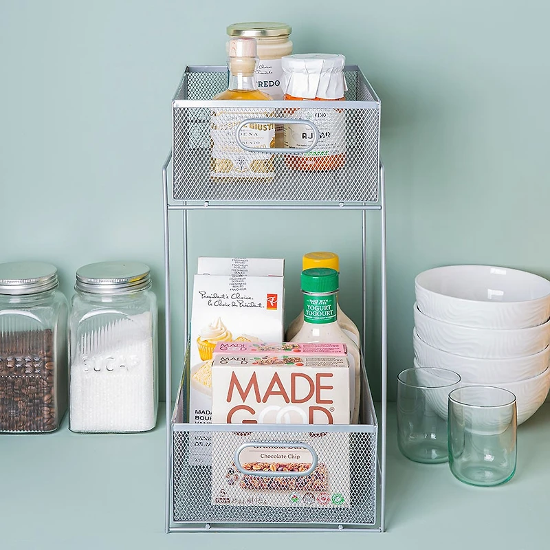 KSP Mesh Sliding Storage Basket 2-Tier (Silver) 31 x 21 x 42 cm