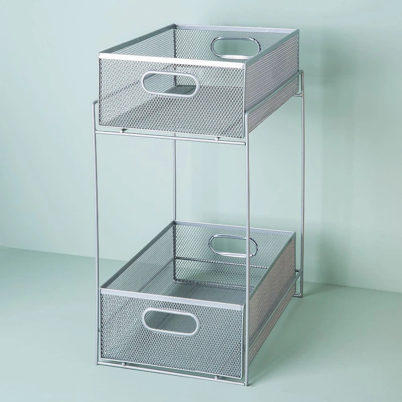 KSP Mesh Sliding Storage Basket 2-Tier (Silver) 31 x 21 x 42 cm