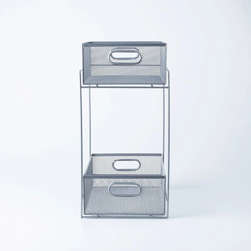 KSP Mesh Sliding Storage Basket 2-Tier (Silver) 31 x 21 x 42 cm