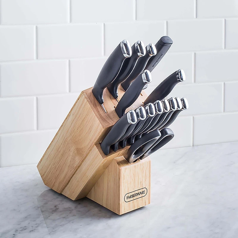 Farberware Comfort Grip Wood Knife Block Set - Set of 16 (Natural)