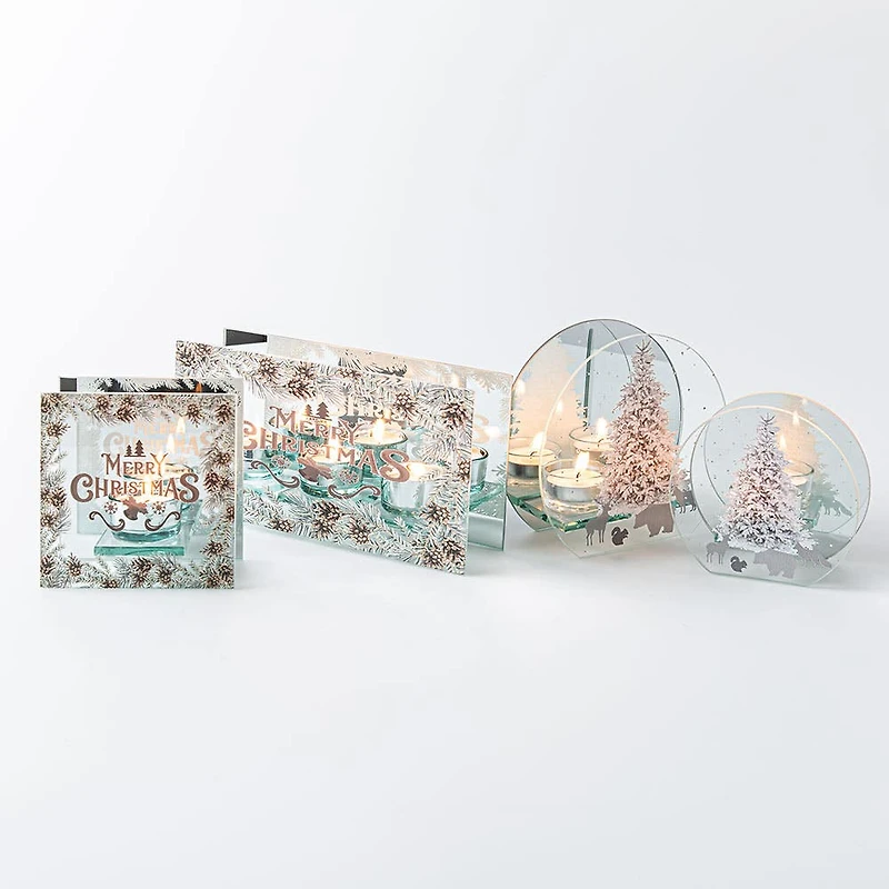 KSP Christmas Mirror 'Winter Tree' Glass Tealight Holder 2-Light