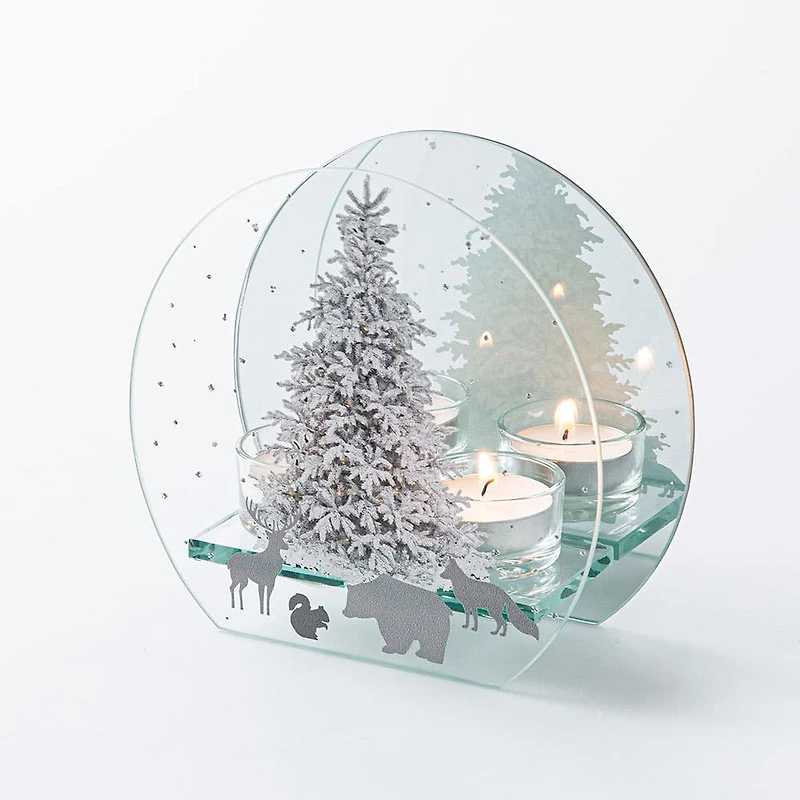 KSP Christmas Mirror 'Winter Tree' Glass Tealight Holder 2-Light
