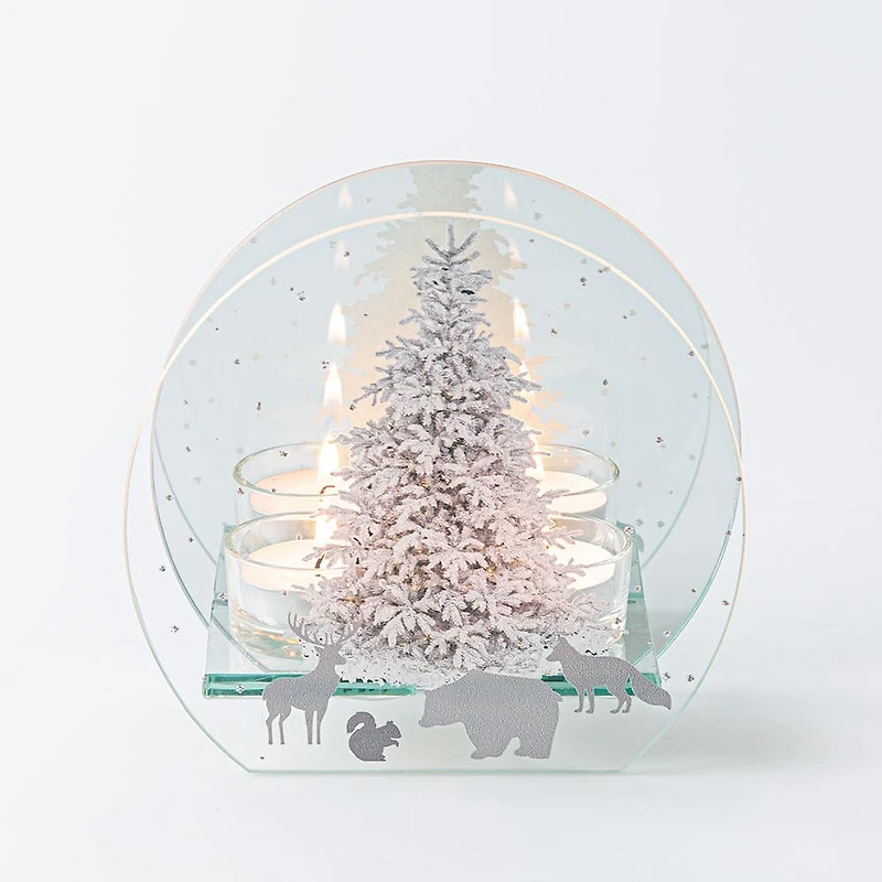 KSP Christmas Mirror 'Winter Tree' Glass Tealight Holder 2-Light