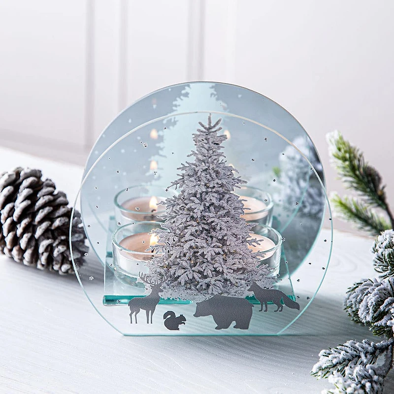 KSP Christmas Mirror 'Winter Tree' Glass Tealight Holder 2-Light