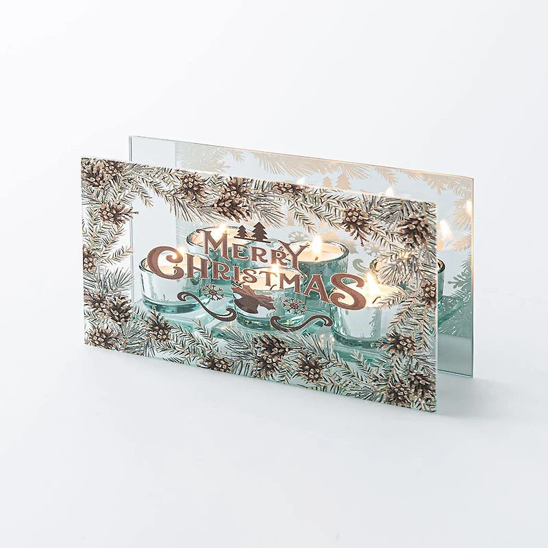 KSP Christmas Mirror 'Merry Christmas' Glass Tealight Holder 3-Light
