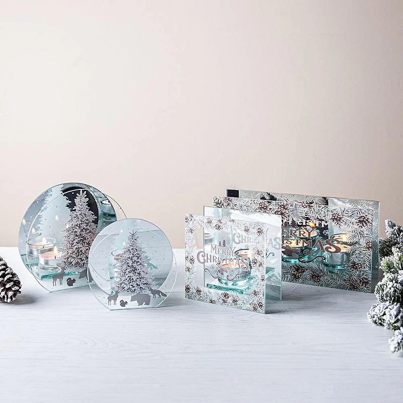 KSP Christmas Mirror 'Merry Christmas' Glass Tealight Holder 3-Light