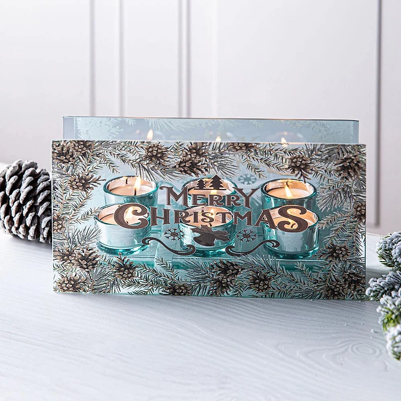 KSP Christmas Mirror 'Merry Christmas' Glass Tealight Holder 3-Light