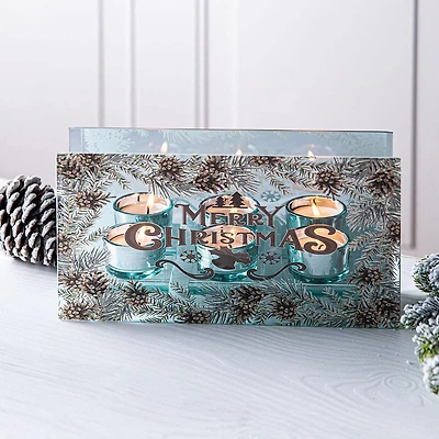 KSP Christmas Mirror 'Merry Christmas' Glass Tealight Holder 3-Light