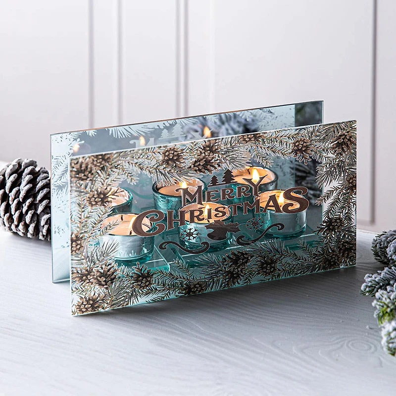 KSP Christmas Mirror 'Merry Christmas' Glass Tealight Holder 3-Light