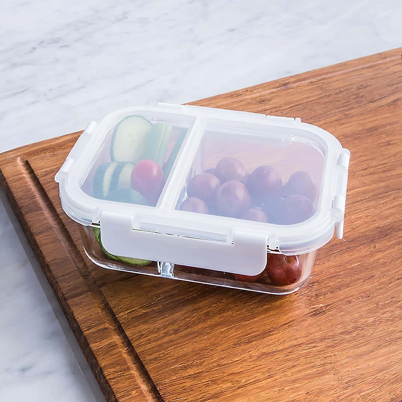 KSP Divided Glass 600ml Storage Container (Clear/White)