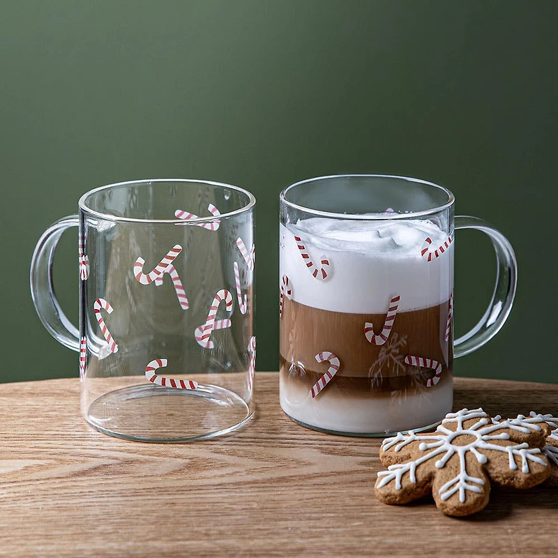 KSP Christmas 'Candy Cane' Borosilicate Glass Mug S/2 (Clear/Wht/Red)