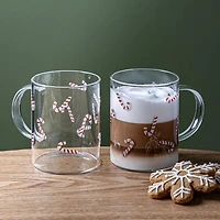 KSP Christmas 'Candy Cane' Borosilicate Glass Mug S/2 (Clear/Wht/Red)