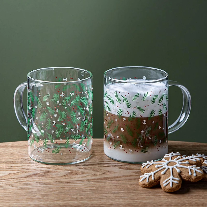 KSP Christmas 'Sprig' Borosilicate Glass Mug - Set of 2