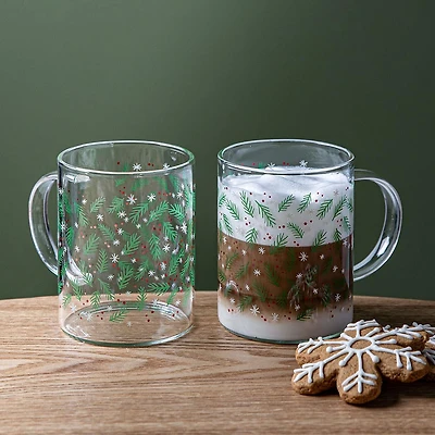 KSP Christmas 'Sprig' Borosilicate Glass Mug - Set of 2