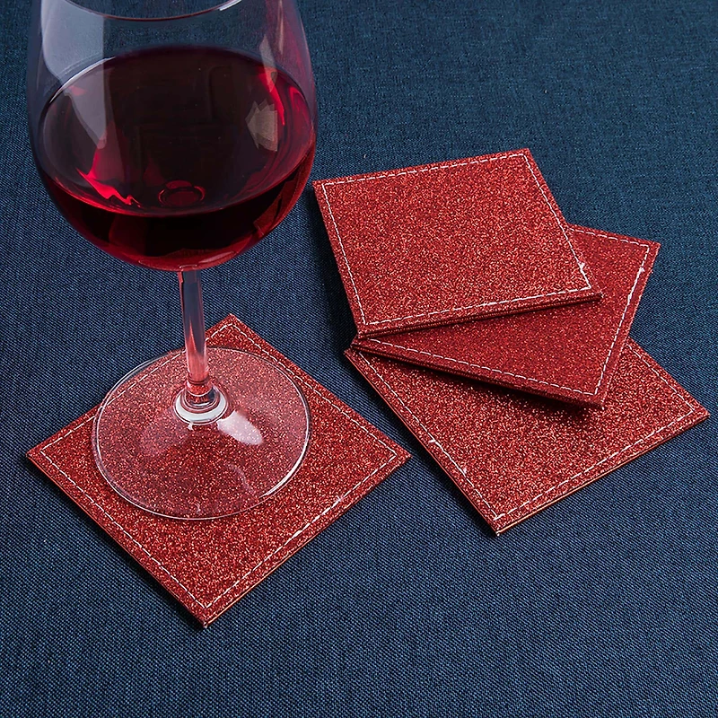 KSP Christmas Hardboard 'Glitter' Coaster - Set of 4 (Red)
