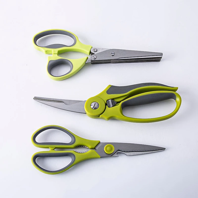 KSP Trio 'Soft Grip' Multi Purpose Scissors - Set of 3 (Green)