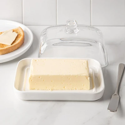 KSP Farm House Porcelain Butter Dish with Glass (White/Clear)