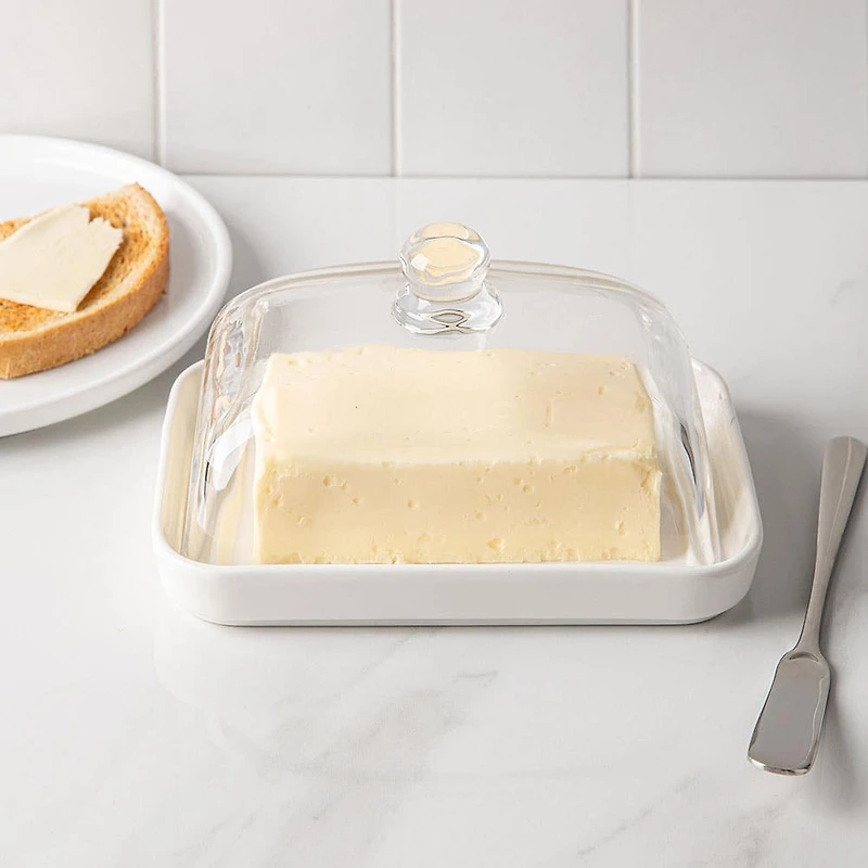 KSP Farm House Porcelain Butter Dish with Glass (White/Clear)