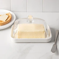 KSP Farm House Porcelain Butter Dish with Glass (White/Clear)