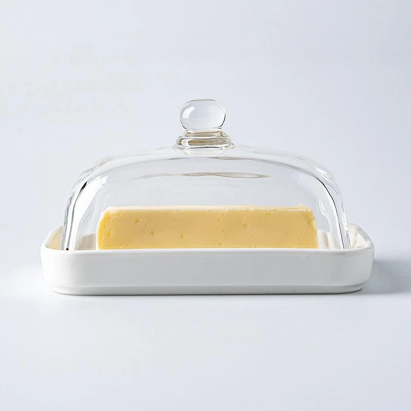 KSP Farm House Porcelain Butter Dish with Glass (White/Clear)