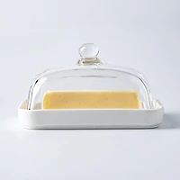 KSP Farm House Porcelain Butter Dish with Glass (White/Clear)