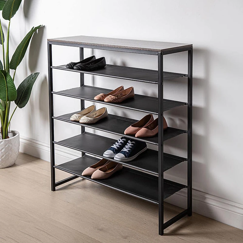 KSP Sole 6-Tier Shoe Rack (Black/Wood)