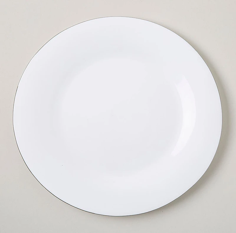 KSP Opal 'Banded' Glass Dinner Plate (White/Silver)