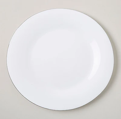 KSP Opal 'Banded' Glass Dinner Plate (White/Silver)