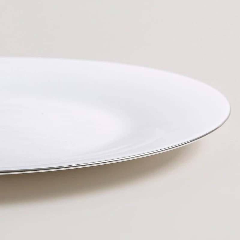 KSP Opal 'Banded' Glass Dinner Plate (White/Silver)