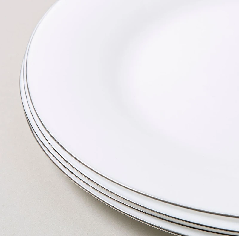 KSP Opal 'Banded' Glass Dinner Plate (White/Silver)