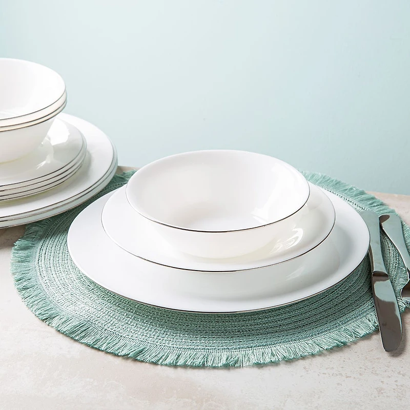 KSP Opal 'Banded' Glass Soup Plate (White/Silver)