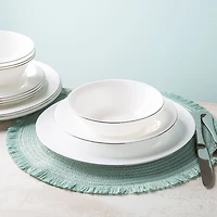 KSP Opal 'Banded' Glass Soup Plate (White/Silver)