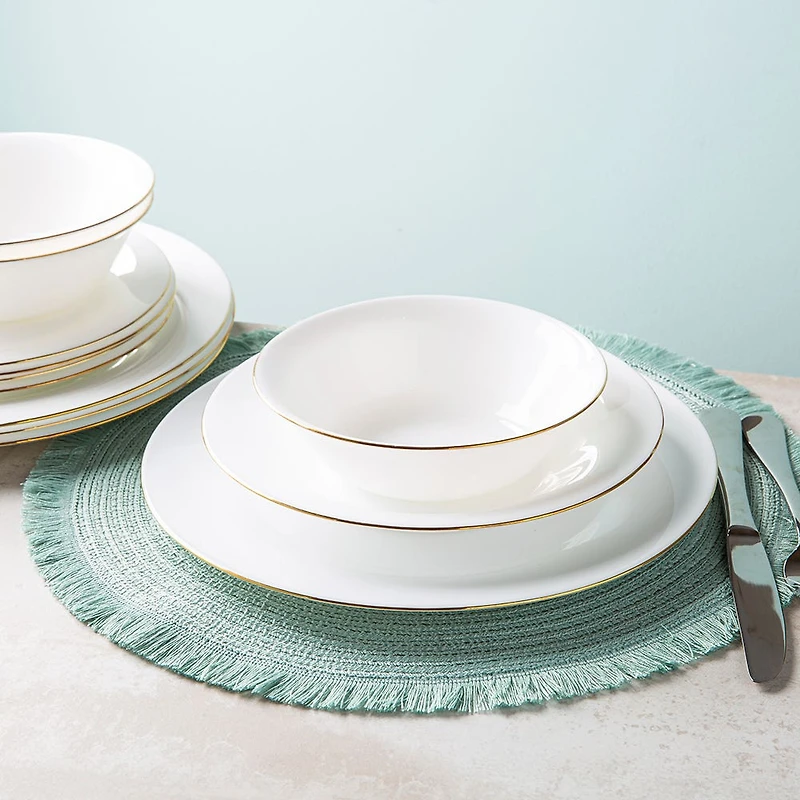 KSP Opal 'Banded' Glass Bowl (White/Gold)
