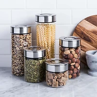 KSP Push Lock 400ml 'Round' Glass and Steel Canister