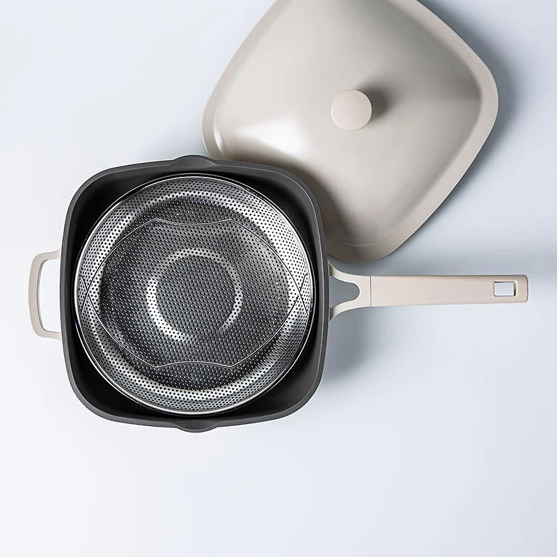 One-Pan Quadra Deep Fry Pan-W Steamer 10in 26 Cm / 3.7 L (Cream)