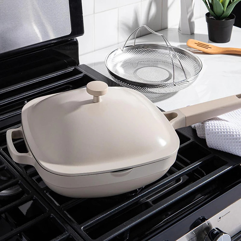 One-Pan Quadra Deep Fry Pan-W Steamer 10in 26 Cm / 3.7 L (Cream)
