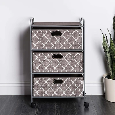 KSP Rollstor 3-Drawer Fabric Storage Cart (Grey) 55 x 35.5 x 89 cm