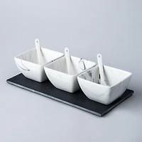 KSP Marble Porcelain Bowls with Tray and Spoons - Set of 7 (White/Grey)