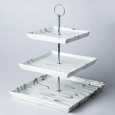 KSP Marble Porcelain Buffet Stand 3-Tier (White/Grey)