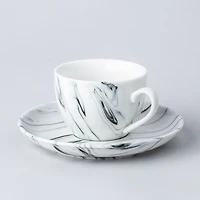 KSP Marble Porcelain Tea Cup with Saucer (White/Grey)
