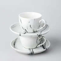 KSP Marble Porcelain Tea Cup with Saucer (White/Grey)