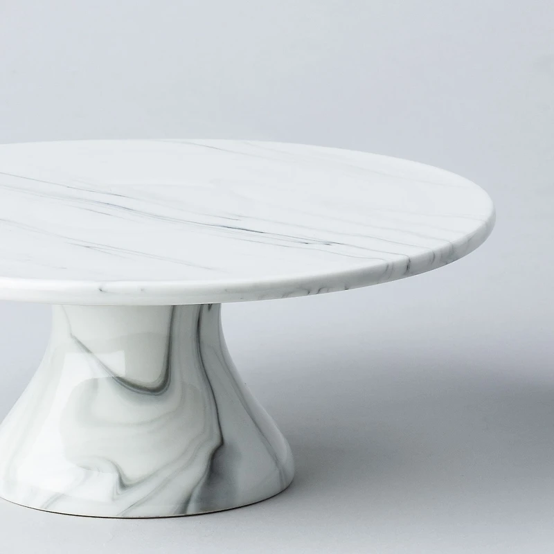 KSP Marble Porcelain Footed Cake Plate (White/Grey