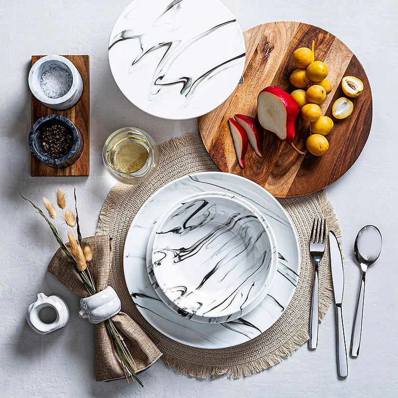 KSP Marble Porcelain Footed Cake Plate (White/Grey