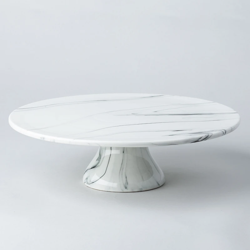 KSP Marble Porcelain Large Footed Cake Plate (White/Grey)