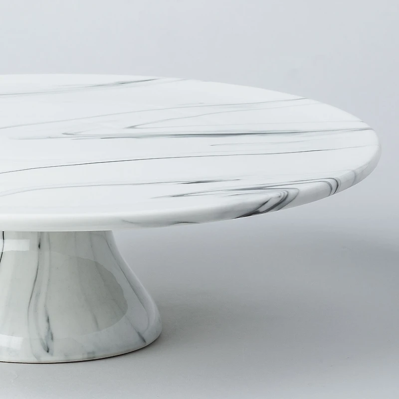 KSP Marble Porcelain Large Footed Cake Plate (White/Grey)