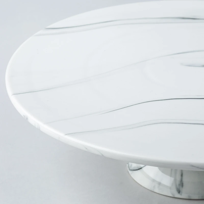 KSP Marble Porcelain Large Footed Cake Plate (White/Grey)