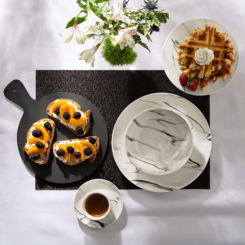 KSP Marble Porcelain Large Footed Cake Plate (White/Grey)