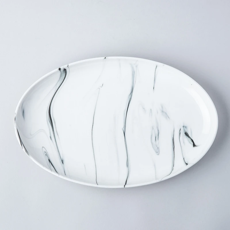 KSP Marble Porcelain Oval Platter (White/Grey)